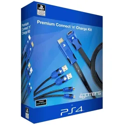 4Gamers PS4 Connect 'n' Charge Kit (PS4), Schwarz, Blau