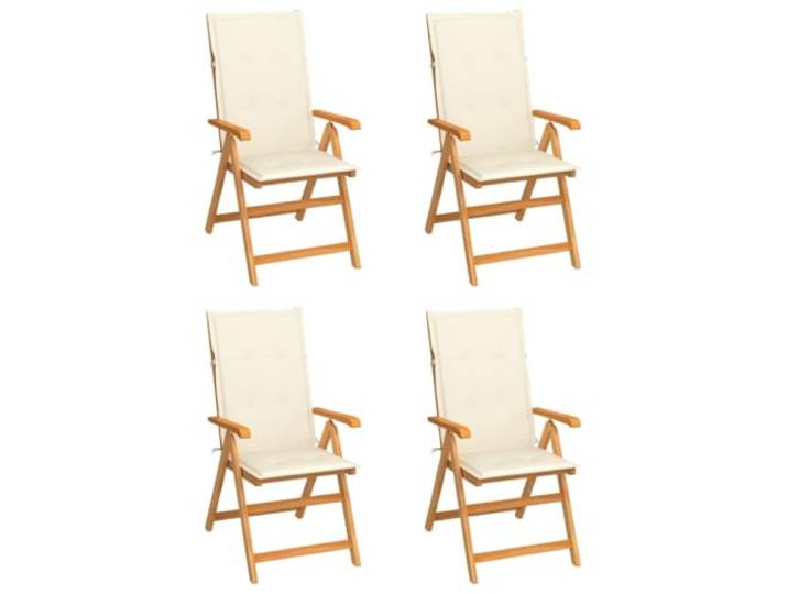 ZQQLVOO Klappstühle 4er Set mit Cremefarbenen Kissen aus Massivem Teakholz 7-fach verstellbare Rückenlehne, klappbar, platzsparend, 110 kg belastbar, glatt geschliffen