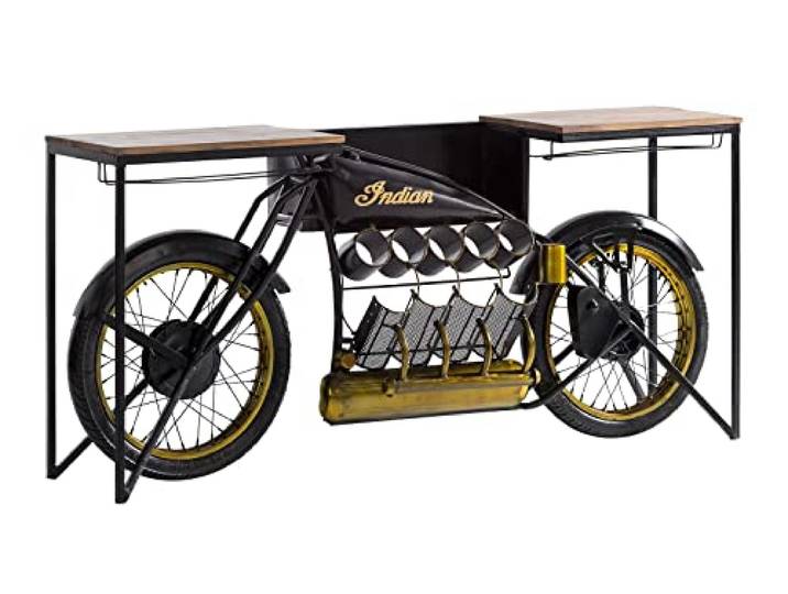 Woodkings Motorrad Bar Indian Black I Hausbar I Konsolentisch mit Flaschenregal I Bartisch I Tresen Motorbike I Theke I Buffettisch I Weinregal