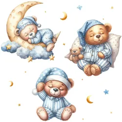 WANDAUFKLEBER 130x223cm - Schlafende Teddybären