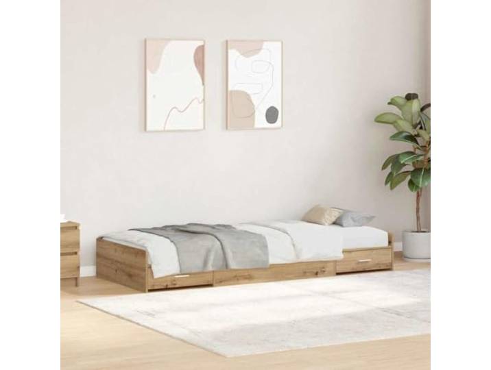 YUTAASU Bettgestell mit Klapptüren 90x190 cm Artisan-Eiche Massives Kiefernholz, Schubladen, Stauraum, Modernes Design, Einzelbett