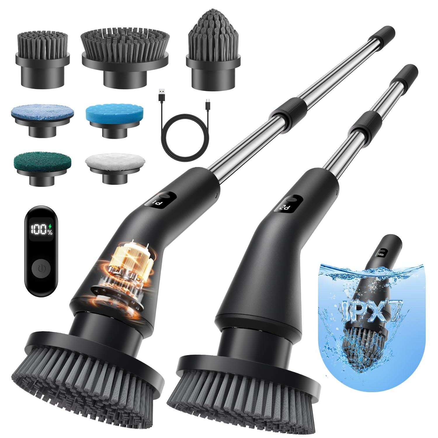 Selius Elektrische Spin Scrubber met 7 Borstelkoppen en 30 W Vermogen voor Badkamer, Vloer en Keuken
