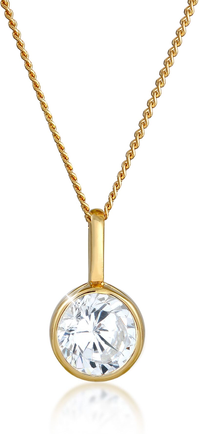 Silberkette ELLI PREMIUM "Halskette Solitär Zirkonia 585 Gelbgold" Gr. 45, gold, Halsketten, Damen, mit Stein, Gelbgold 585, Silberkette