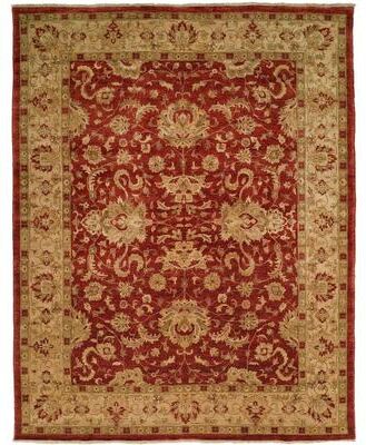 KALATY Traditional Crimson/Ivory Hand-knotted Area Rug