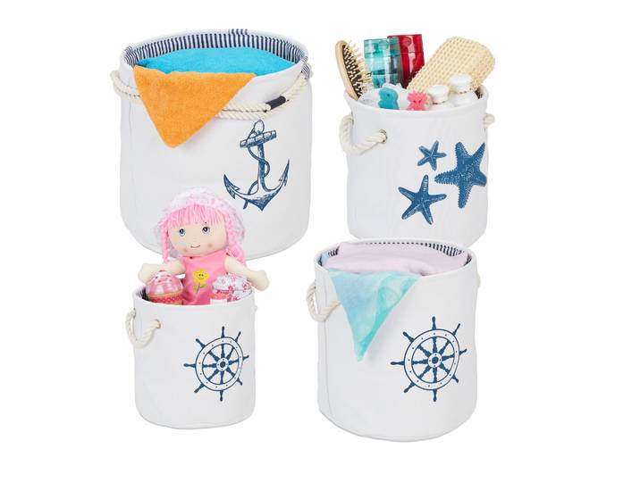 Aufbewahrungskorb 4er-Set maritim Weiss-Blau