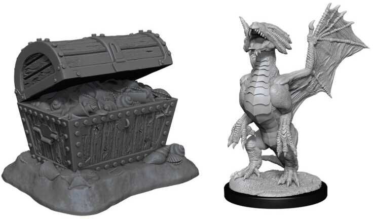 D&D; Nolzur's Marvelous Unpainted Miniatures: Bronze Dragon Wyrmling & Sea Found Treasure for Dungeons & Dragons, Ages 10+, Unpainted, Wiz Kids LLC