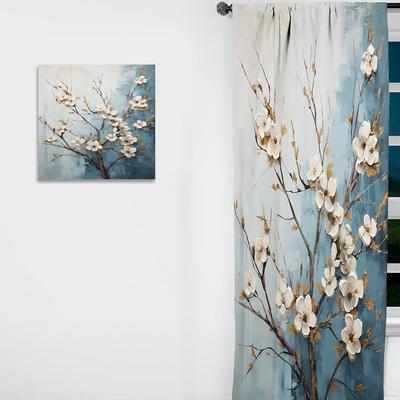 DESIGN ART "Designart ""White Blue Dogwood Peacefulness III"" Dogwood Curtain - Blackout Floral Curtain - 1 Panel"