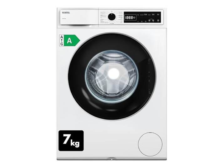 VESTEL WMI 76341 Waschmaschine 7 kg Frontlader – 1400 U/min, Energieeffizienzklasse A, Inverter-Motor, Dampffunktion, AquaStop, leise, freistehend, weiß