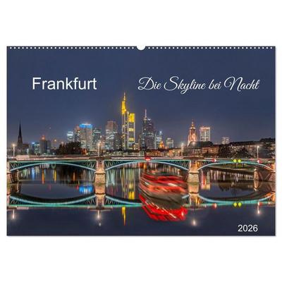 Frankfurt. Die Skyline bei Nacht (Wandkalender 2026 DIN A2 quer), CALVENDO Monatskalender