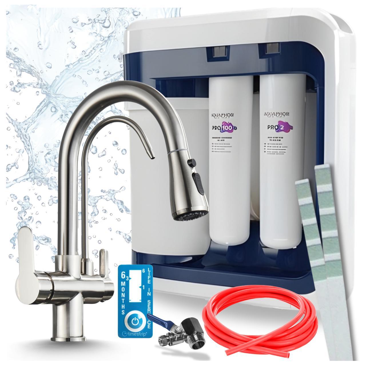 Ari 3-Wege-Küchenarmatur Nordic, Edelstahl, Ausziehbare Spültischarmatur Im Set Mit Aquaphor Ro-202S Pro Wasserfiltersystem