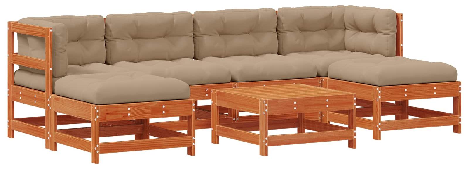 Garten-Lounge-Set 7 pcs Wachsbraun Massives Kiefernholz