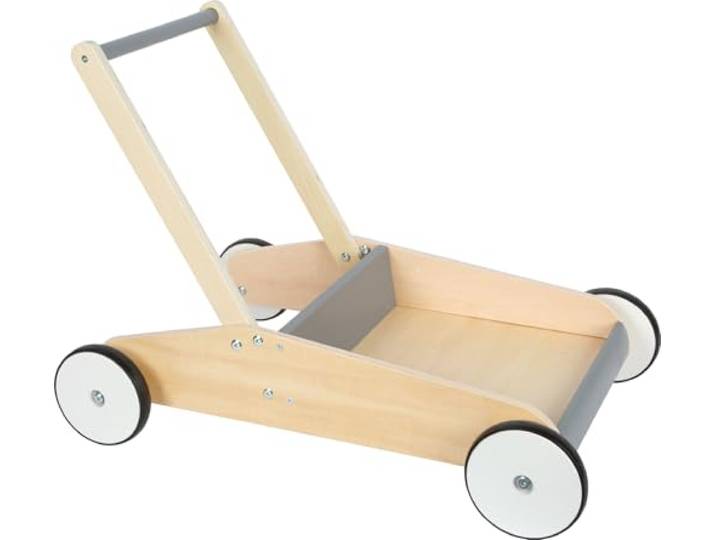 small Foot Lauflernwagen Schiefergrau, robuster Schiebewagen aus Holz, mit großer Ladefläche, ab 12 Monaten, 12550