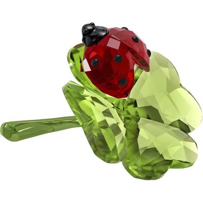 Dekofigur SWAROVSKI "Kristallfigur Sammelfigur Idyllia Marienkäfer und Glücksklee", schwarz (grün, rot, schwarz), Dekofiguren, B/H/T: 3,9cm x 3,4cm, Metall, Swarovski Kristall, Swarovski Kristall, B:3,9cm H:3,4cm
