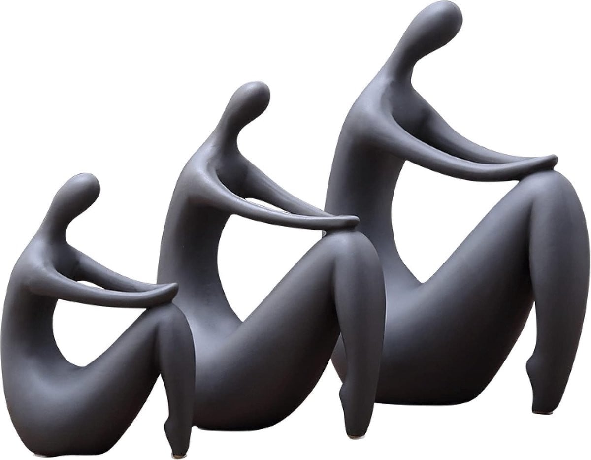 Abstract Beeld Familie Figuur - 3-delige Keramische Woonkamer Decoratie - Zwart