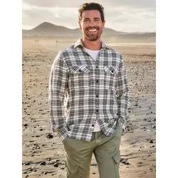 engbers Herren Kerniges Overshirt aus Leno-Ware Blau regular kariert Kent-Kragen - S
