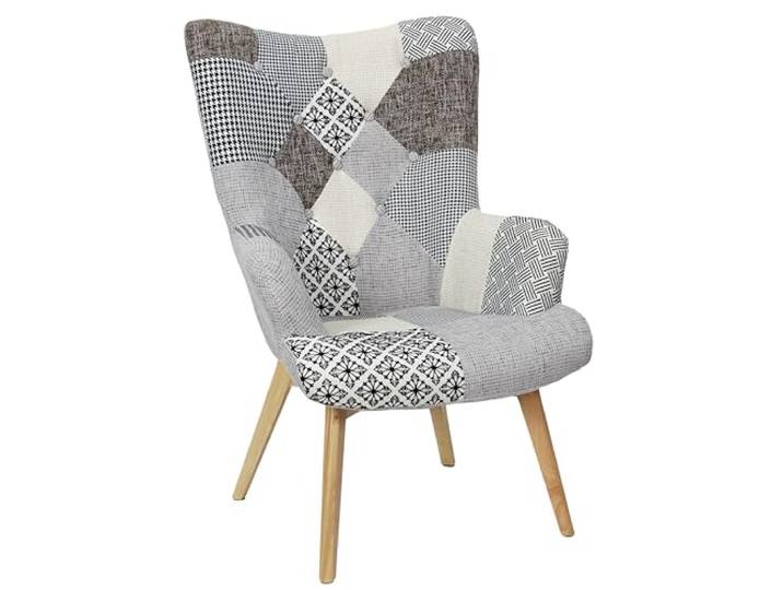 HOME DECO FACTORY Sessel Helsinki Patchwork aus Hevea-Holz Grau Hevea-Holz, Sessel Helsinki, Patchwork-Muster, bequeme Sitzfläche, Wohnzimmer, Holzbeine, Sitzhöhe 40 cm, Grau