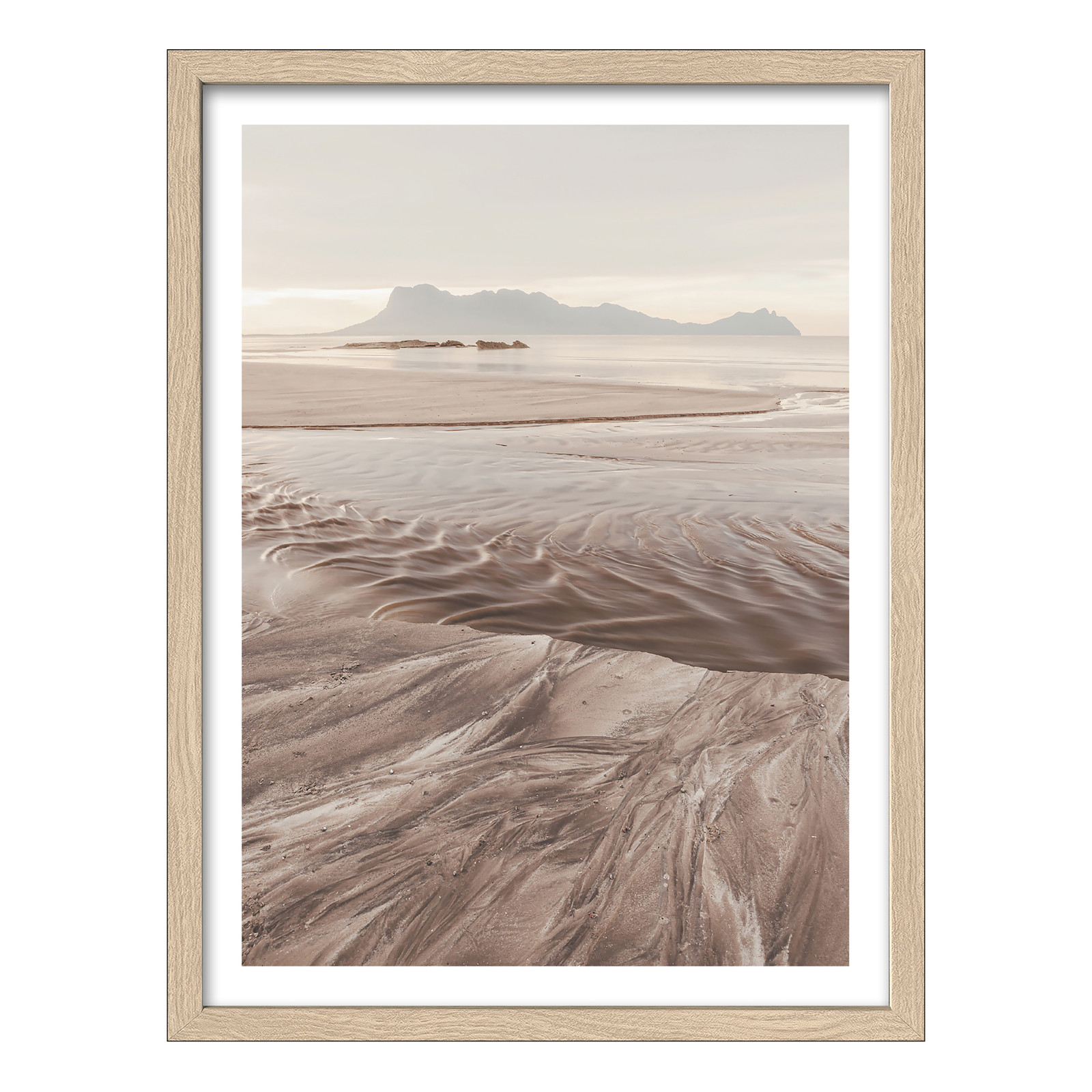 home24 Houten afbeelding High and Low Tides B floatglas, bruin/beige, 33 x 43 x 1 cm