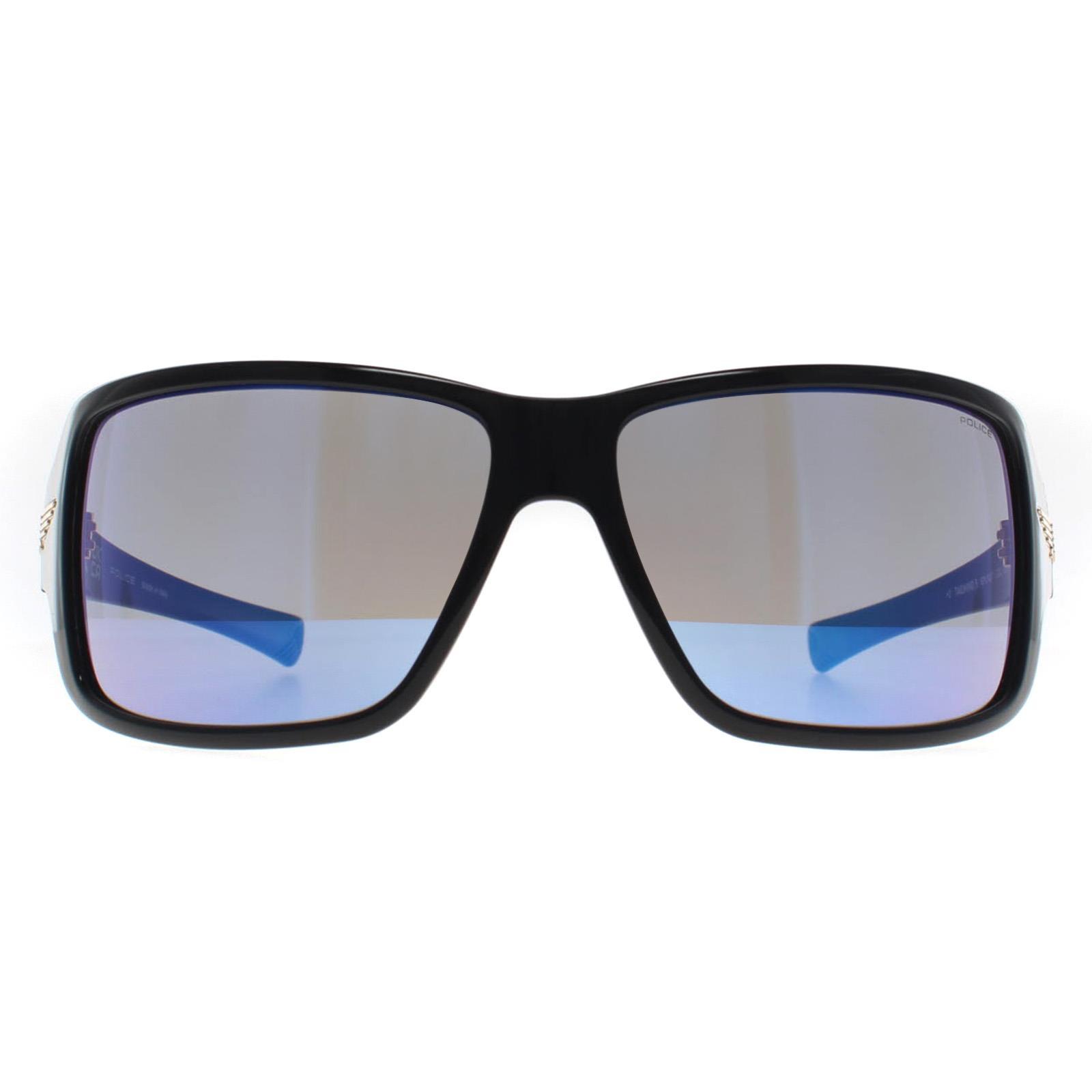 Police Square Herren Glänzend Schwarz Smoke Mirror Blau SPLN37M Tailwind 5