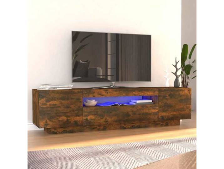 Meuble TV avec lumières LED Chêne fumé 160x35x40 cm meuble TV avec lumière LED support tv armoire média meuble TV 815726