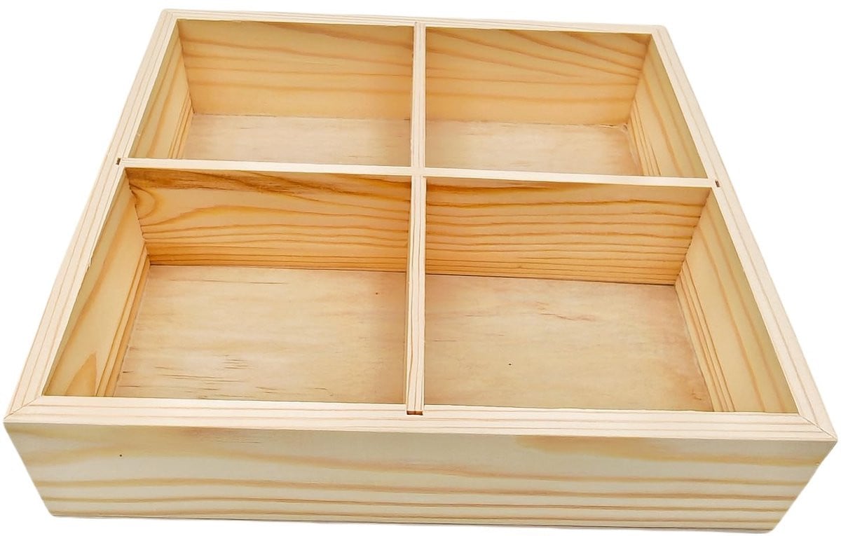 Houten opbergdoos met 4 compartimenten voor sieraden en verzamelobjecten