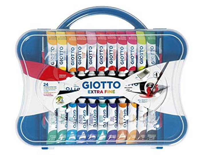 Giotto koffer met 24 tubes 12ml extrafijne tempera + 2 borstels