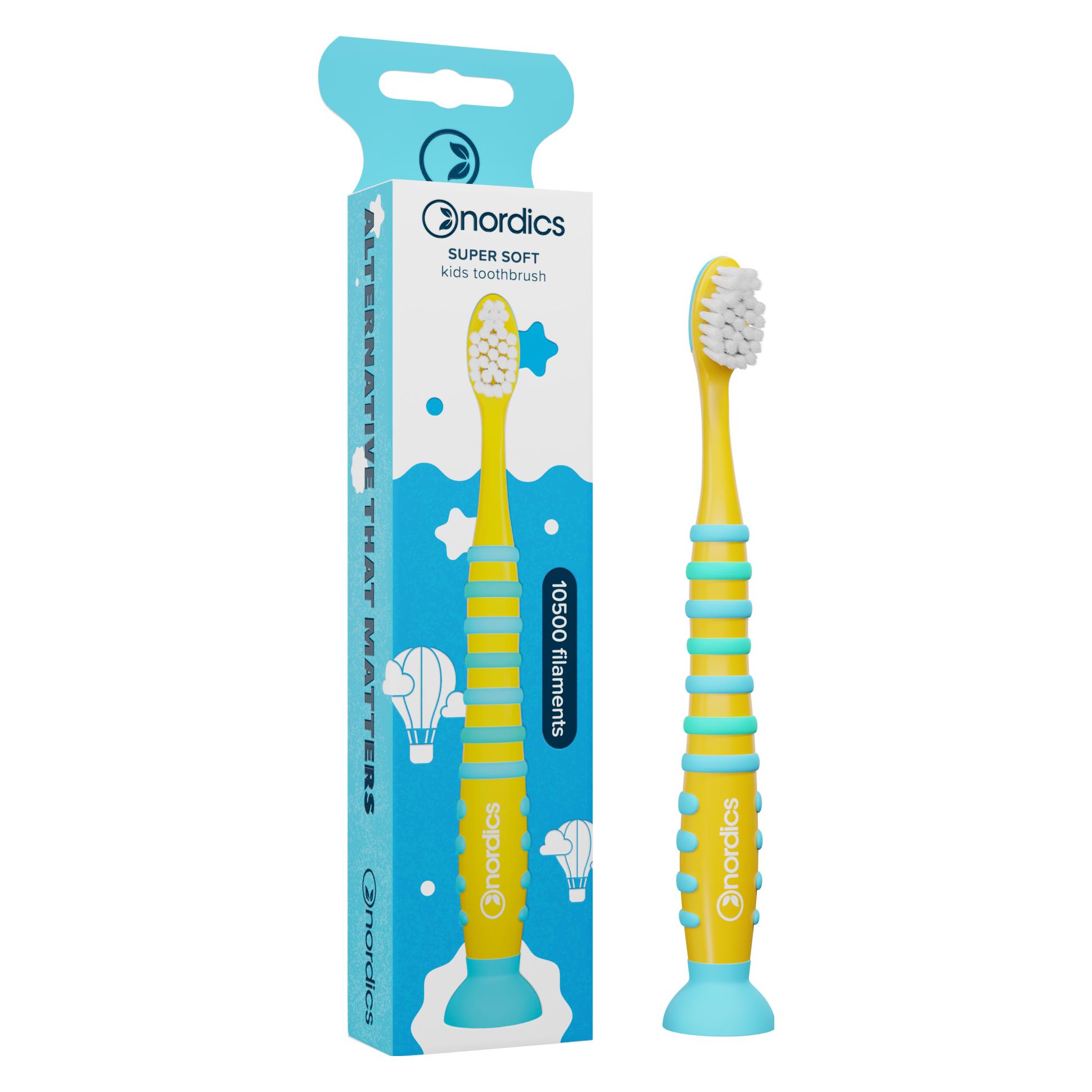Nordics Kinderzahnbürste 10500 Super Soft Gelb - Blaue Rakete (Weich, 1x) (47583943)
