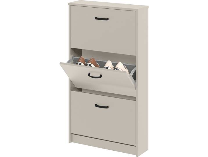 Schuhschrank FMD Step 3 , cashmere, B:58,5cm H:104,5cm T:17cm, Holzwerkstoff, Schränke, Schuhschrank, Schuhkipper, 3 Schuhklappen, für schmale Flure, Tiefe: 17 cm