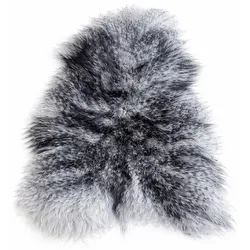 LAMMFELL Island Langhaar natur lockig weich Premium Hellgrau-Schwarz geflammt ca. 135 cm
