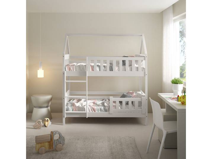 Etagenbett für Kinder ELENA 80x160 cm Kiefernholz Weißes Haus