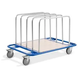 Bügelwagen KM pulverlackiert, 150 Kg, 5 verzinkte Bügel, MDF-Platte laminiert, 1000x700 mm, Bremse