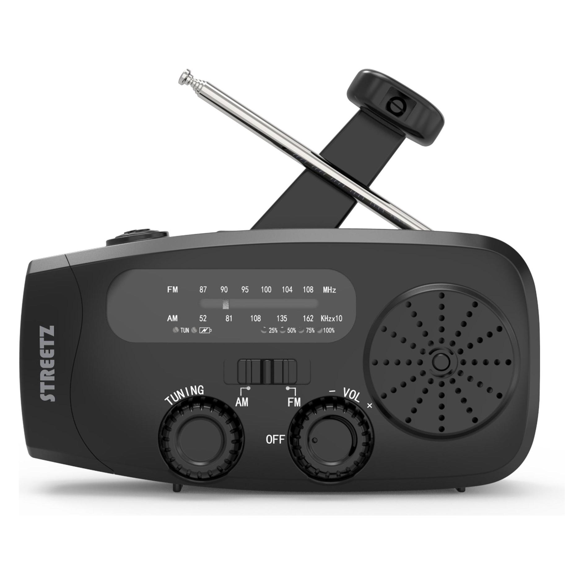 Streetz S80 Crank Radio, solar panel, black (AM, FM, Bluetooth) (S80-BLK)