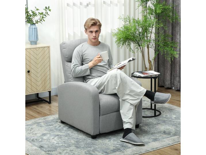 HOMCOM Fauteuil Relax Gris Clair Réglable 135° avec Repose-Pieds