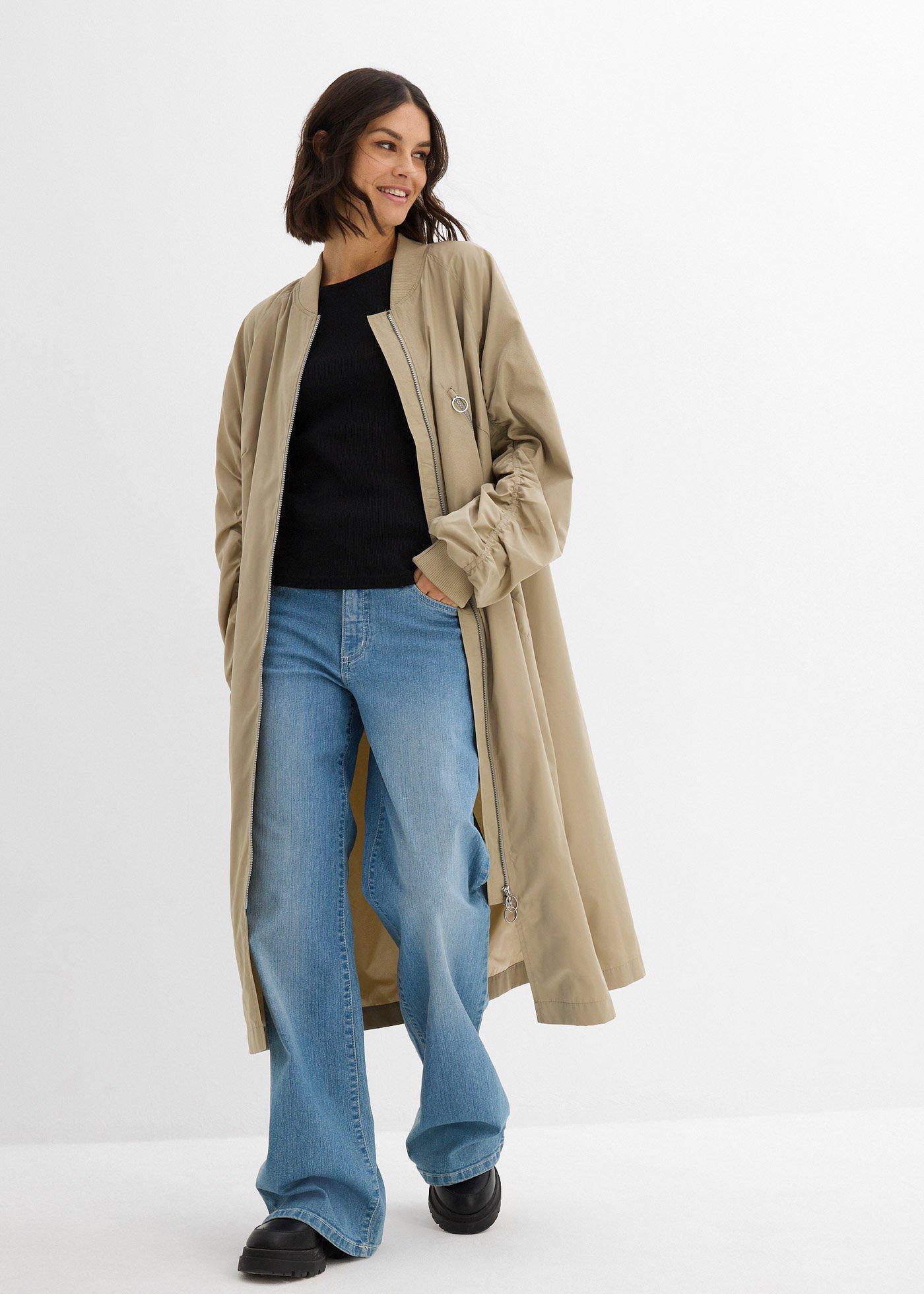 bonprix Blouson-Mantel mit Strickkragen, grün, Gr.40, Lässig-moderner Mantel mit Raffdetail am Ärmel, Strickbündchen und Leistentaschen
