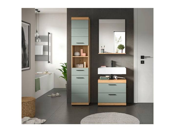 Badezimmer Scout Salbeigrün/Eiche D. B: 97 cm