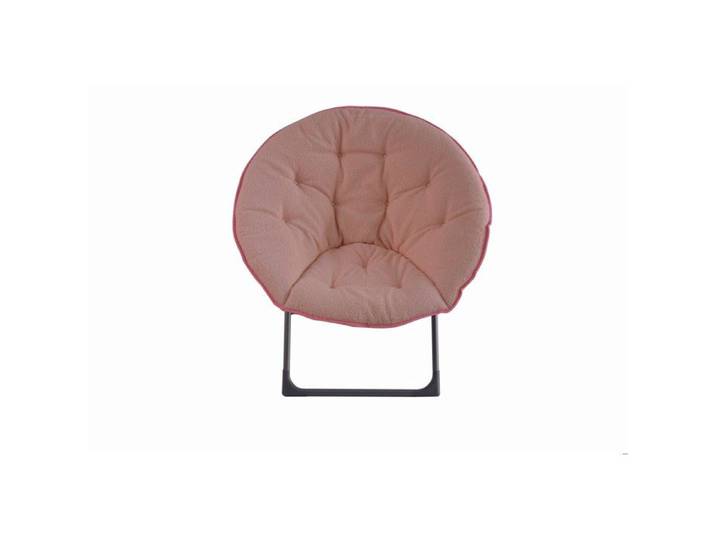 Fauteuil lune pliant – chaise saucer ronde en tissu et métal – rose