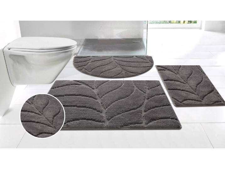 Badematte GOODPRODUCT Epense, Badvorleger, Badezimmer Teppich, Duschmatte mit Blattstruktur Gr. 3, grau (anthrazit), H:10mm, Polyester, Badematten, Badematte, Badteppich, Uni, Blätter, Hoch-Tief, verschiedene Farben und Grössen