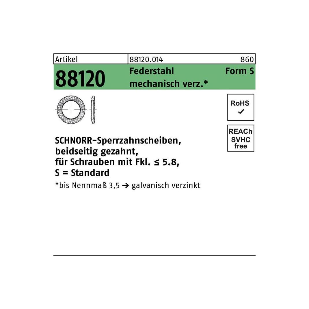 Schnorr Sperrzahnscheibe R 88120 beidseitig gezahnt S2,5x 4,8x0,45 Federstahl mechanisch verzinkt (881200149025000)