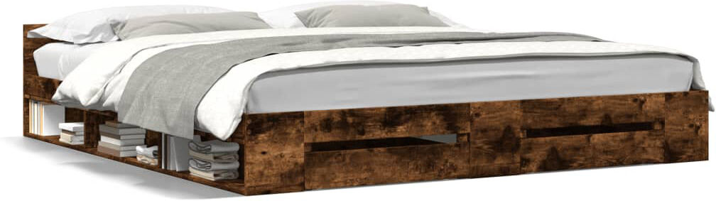 Alpen Home Obyrne Bed Frame with Drawers Bed Base Mattress Foundation Engineered Wood Smoked Oak 200 x 200 cm