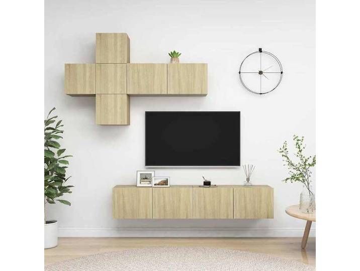 Ensemble Meuble TV 7 Pièces Chêne Sonoma Bois Étagères 150x30x40cm Salon Moderne