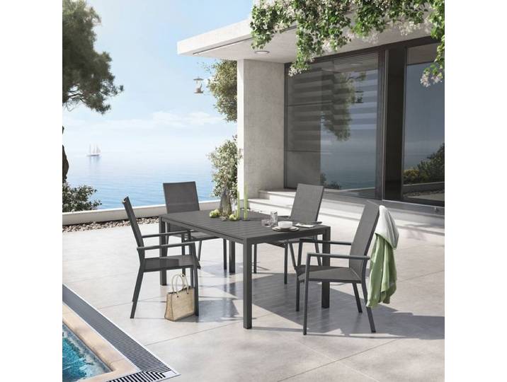 OUTLIV. Lucca Gartenmöbel-Set M (4 Plätze) Tisch 155x90cm Dunkelgrau