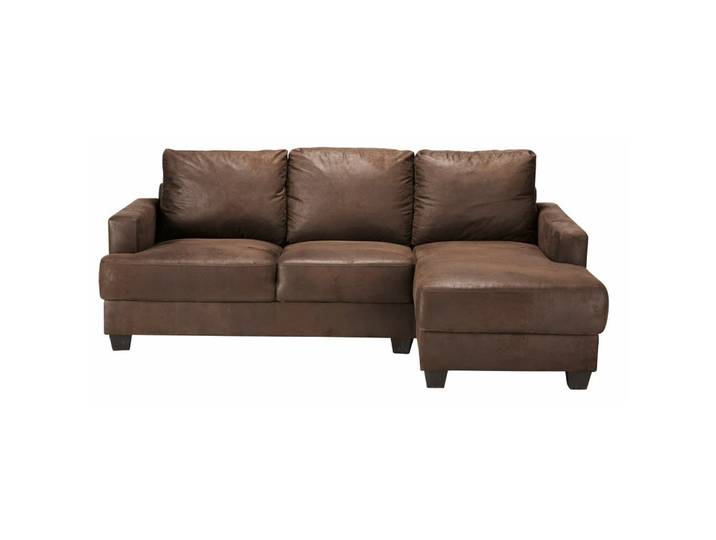 Ecksofa rechts, 3/4-Sitzer, braun mit Antik-Effekt