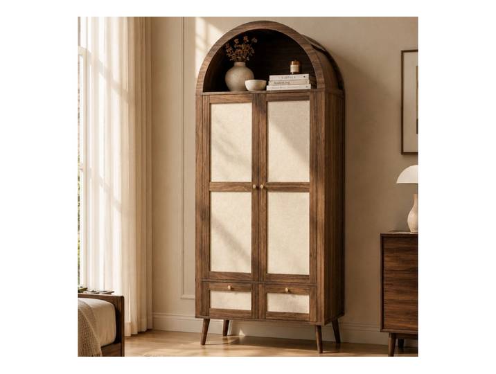 Flieks Kleiderschrank Kleiderschrank Bogenform 80x55x180cm mit Kleiderstange, 2 Schubladen