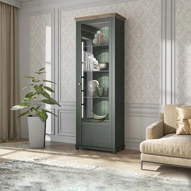 garneroarredamenti Vetrina 71x200h cm 1 anta destra soggiorno verde quercia Texel