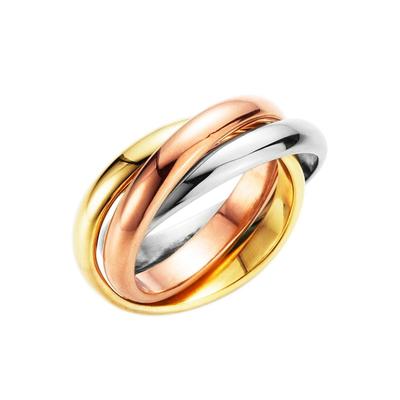 Fingerring FIRETTI "Schmuck Geschenk 3-fach verschlungen, tricolor" Gr. 17, rosa (edelstahlfarben, roségoldfarben, gelbgoldfarben), Fingerringe, Damen, 17, Edelstahl, 3,2mm, Fingerring