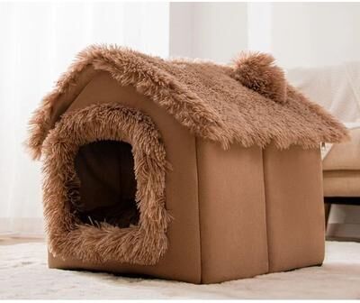 Uplift Essentials Indoor Soft Dog Kennel Warm Pet Bed Cave With Removable Mat m brown