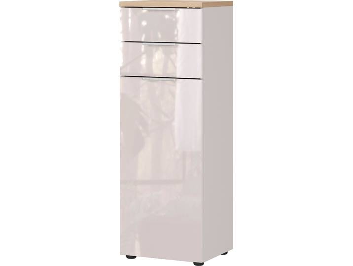 Midischrank GERMANIA Tavira , weiss (kaschmir, lindberg, eiche, nachbildung), B:39cm H:112cm T:34cm, Glas, Holzwerkstoff, Kunststoff, Schränke, Midischrank, Midischrank mit Glasfronten und Selbsteinzug der Schubladen