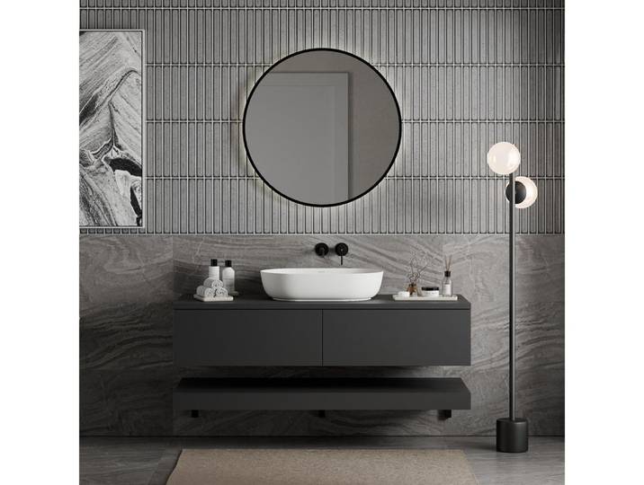 Bernstein Badmöbel-Set JUVIA Compact, (Badmöbel-Set, 5-St., Unterschrank 140 cm, Konsole 140 cm, 3 Träger, ohne Waschbecken), Konsole 140 cm, Schrank 140 cm, ohne Becken, Push-to-Open, Soft-Close