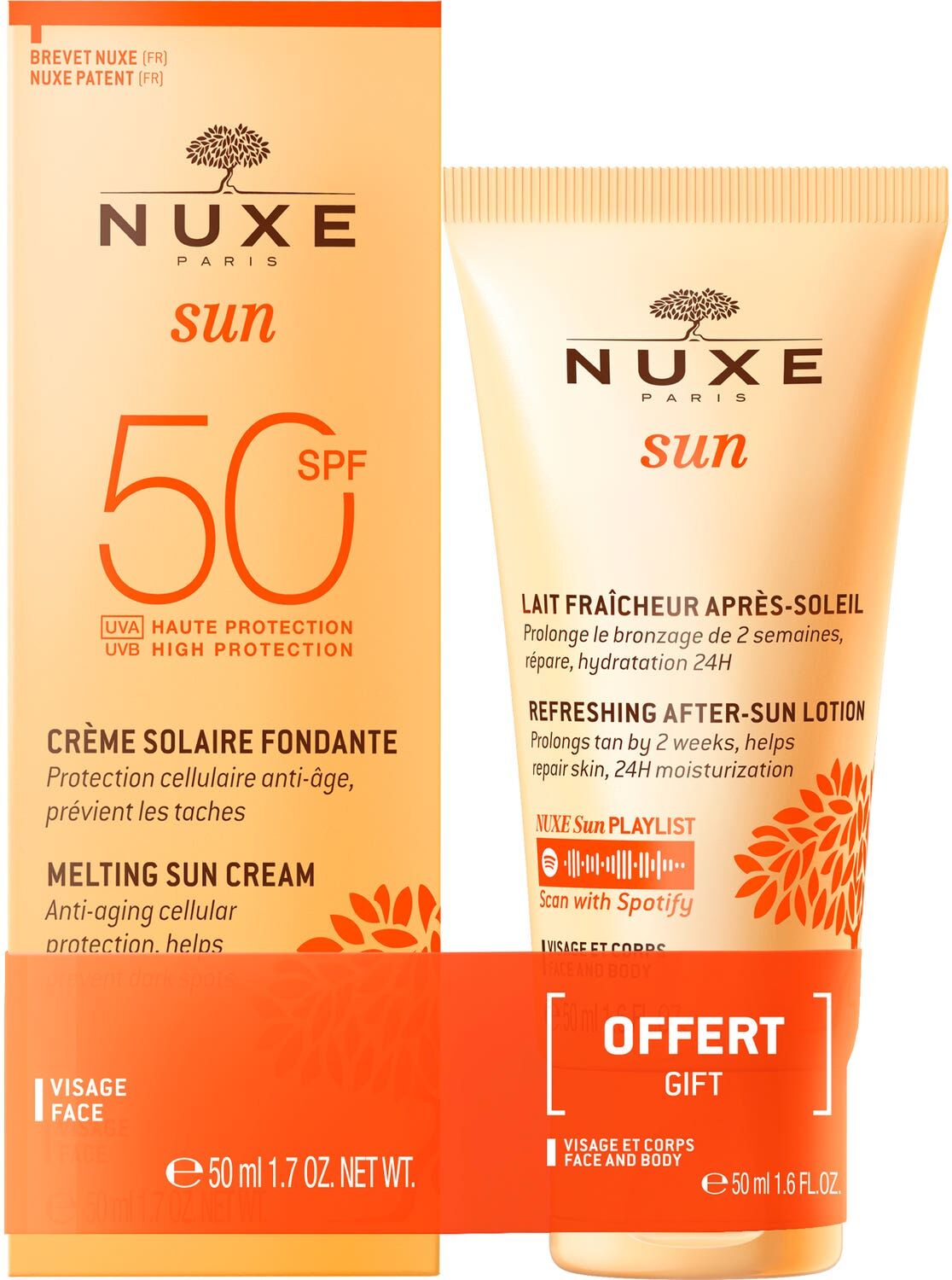 Nuxe Sun Crema Solar Fundente Facial SPF50 50 ml + Leche Refrescante After Sun 50 ml