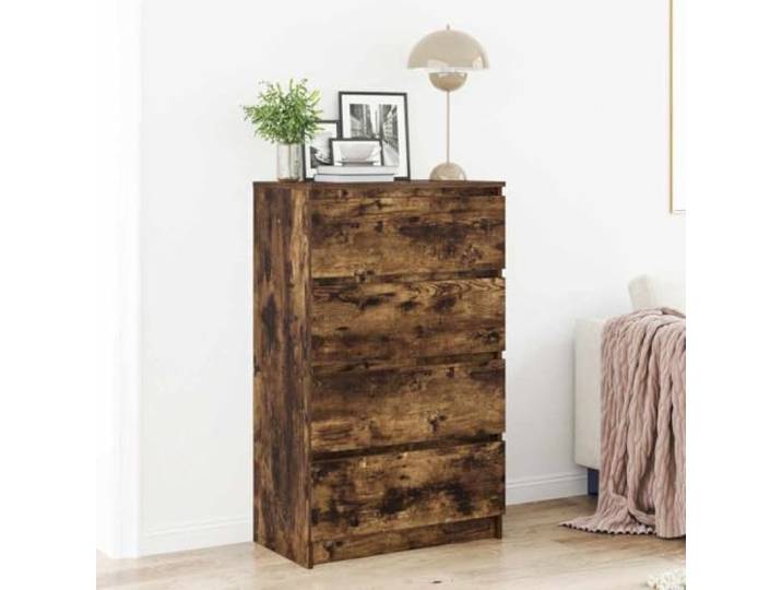 HEFZGDB Minimalistisches Sideboard aus Holzwerkstoff in Räuchereiche – Modernes Sideboard für Flur und Wohnzimmer mit Vier geräumigen Schubladen, funktionaler großer Ablagefläche