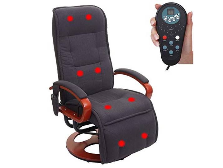 Mendler Relaxliege Arles II MIT Massage Stoff/Textil - dunkelgrau Relaxsessel, Massagesessel